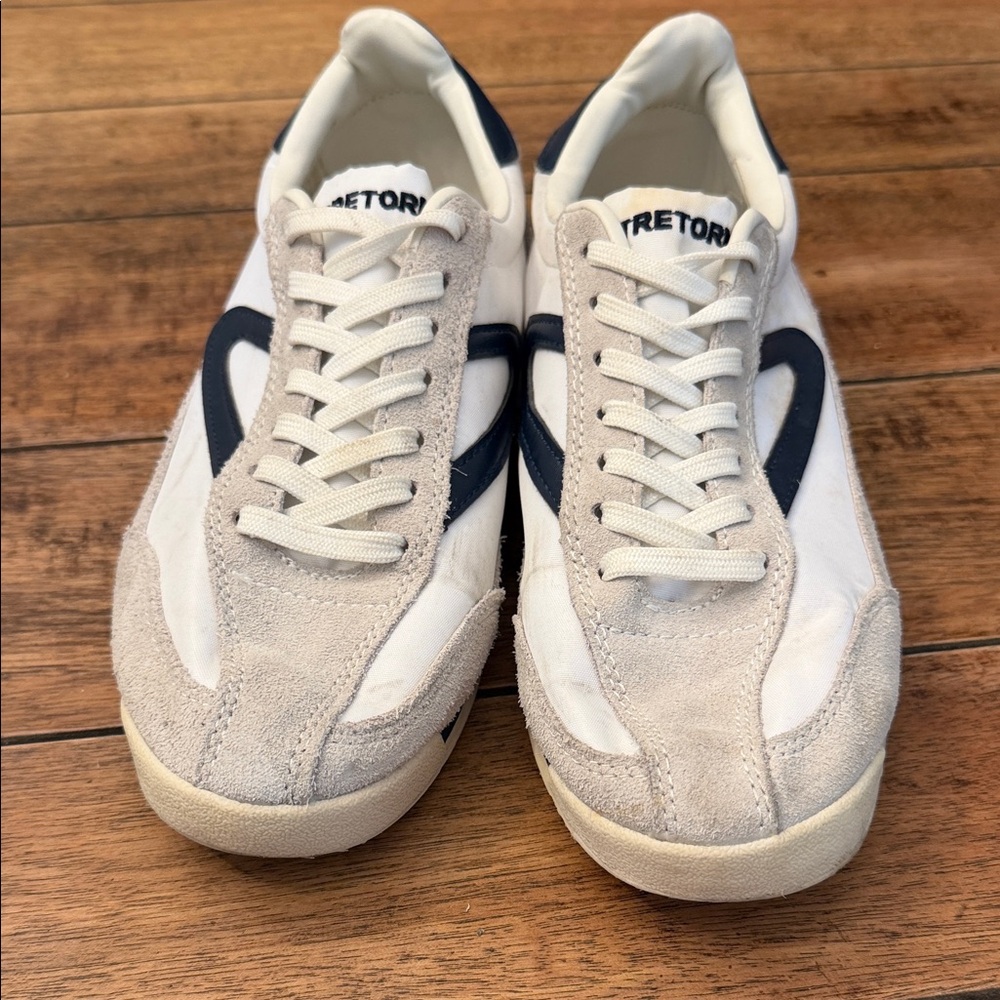 Tretorn White, Navy & Beige Suede Low-Top Sneakers